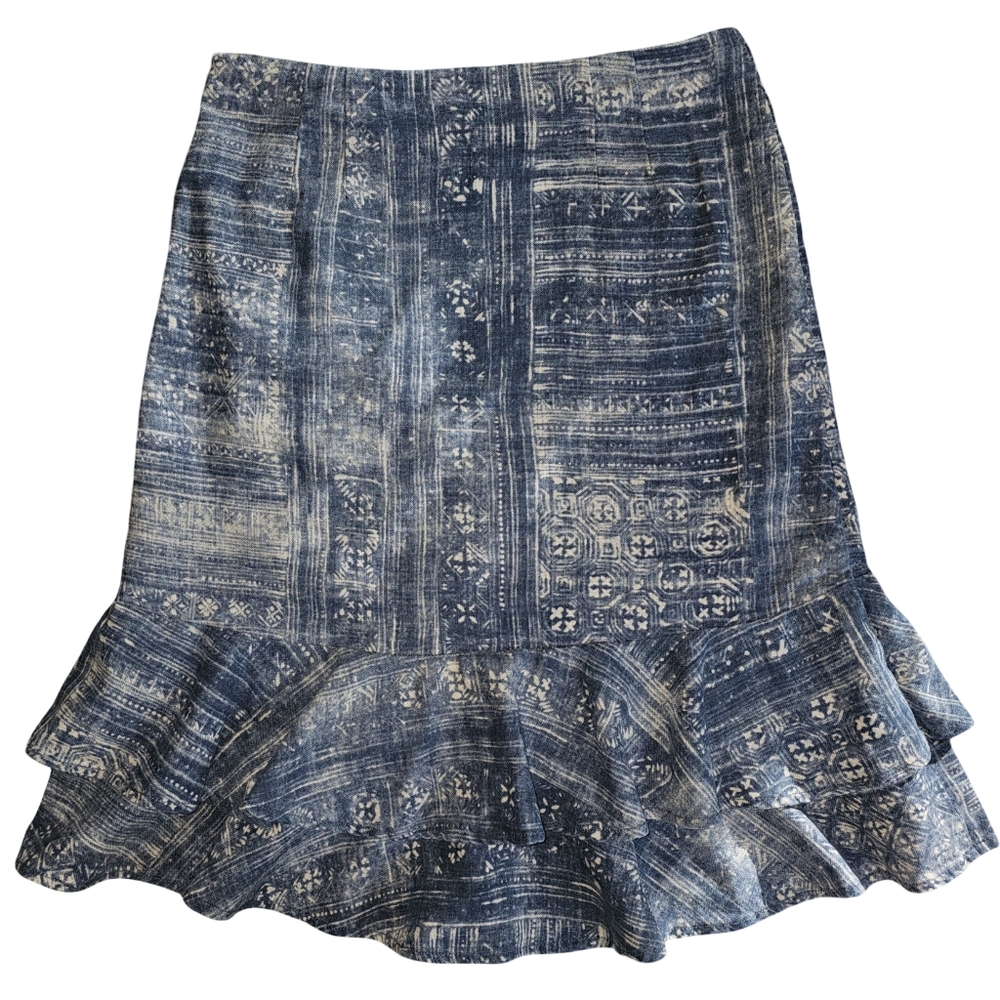 Lauren Jeans Co Ralph Lauren Womens Boho Linen Cotton Blue Ruffle Hem Skirt Sz 4 - Picture 13 of 14